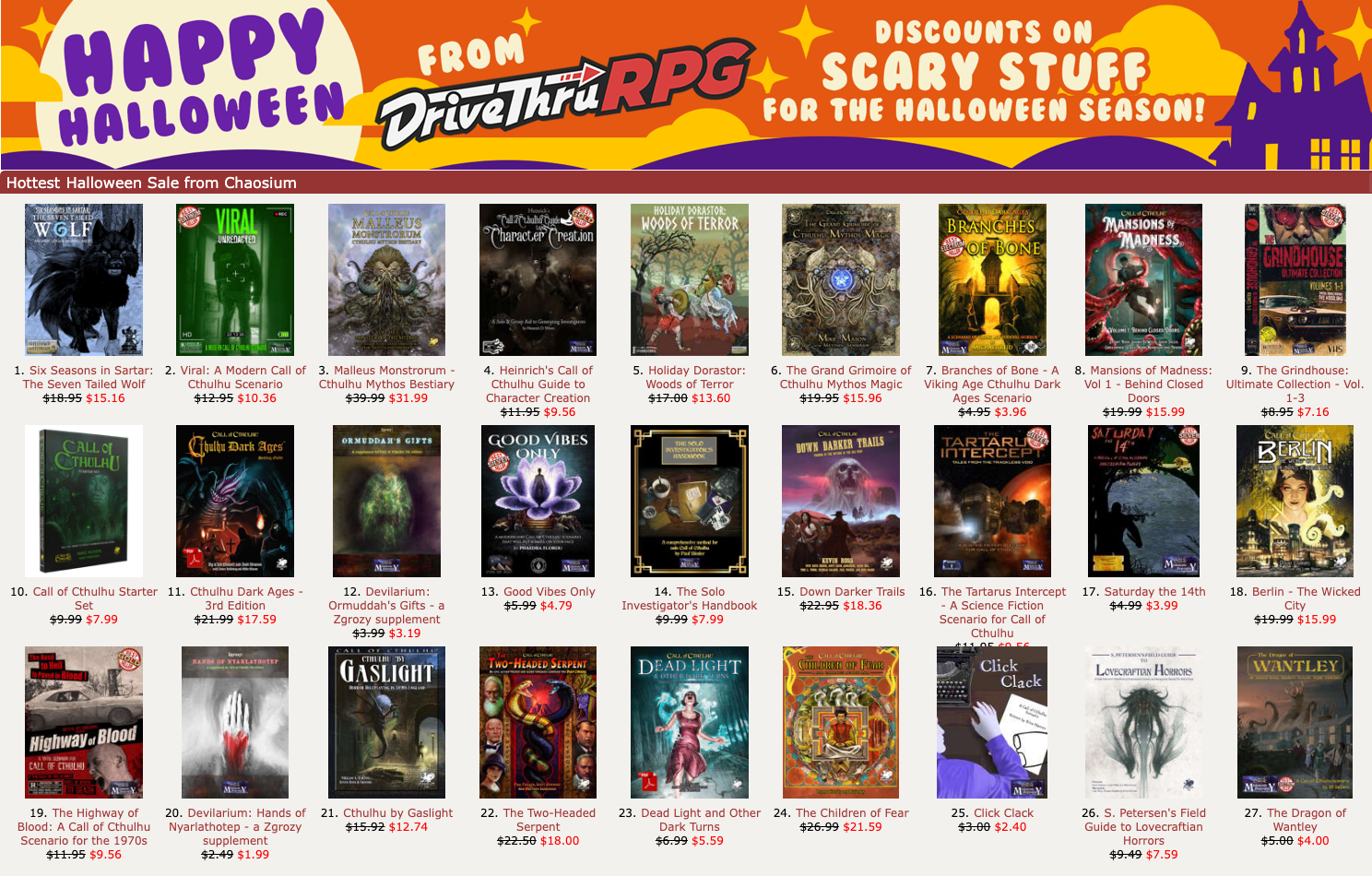 Halloween Sale 2022 at DTRPG