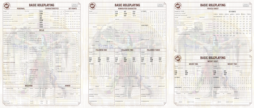 BRP Character Sheets Pack