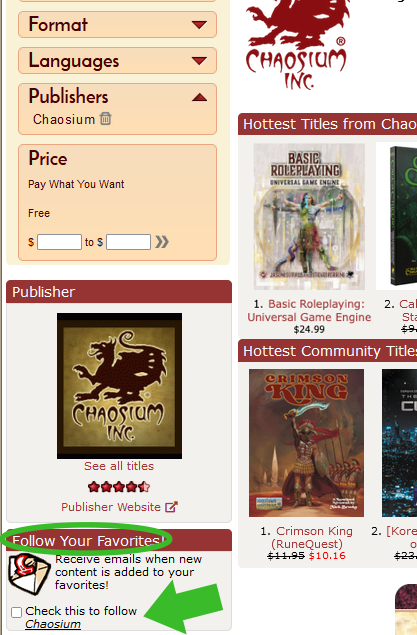 Following Chaosium on DriveThruRPG has never been easier with Follow Your Favorites! 