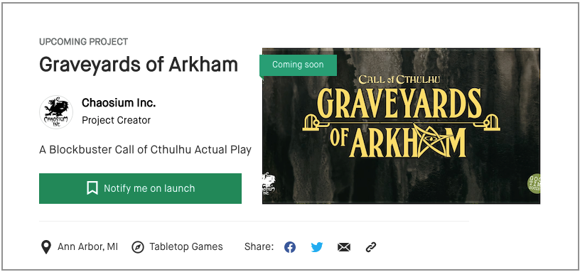 Graveyards of Arkham sign up for Kickstarter