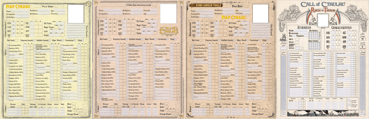 Call of Cthulhu new character sheets