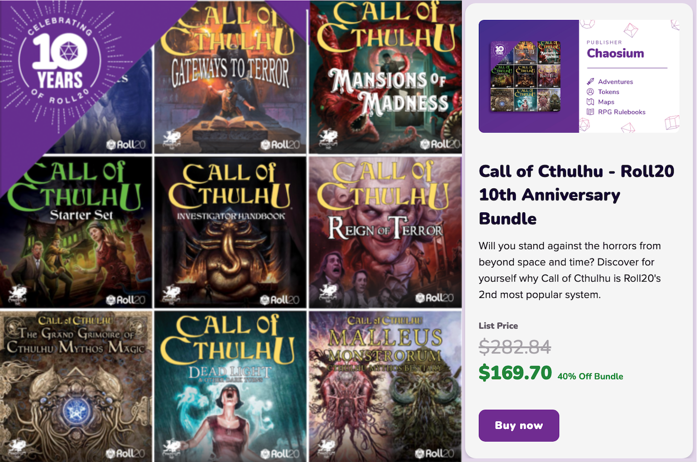 Roll20 Call of Cthulhu 10th Anniversary Bundle