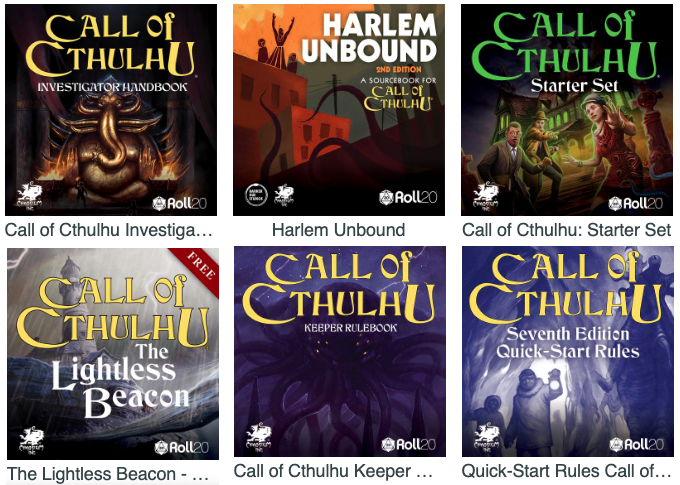 Call of Cthulhu titles at Roll20