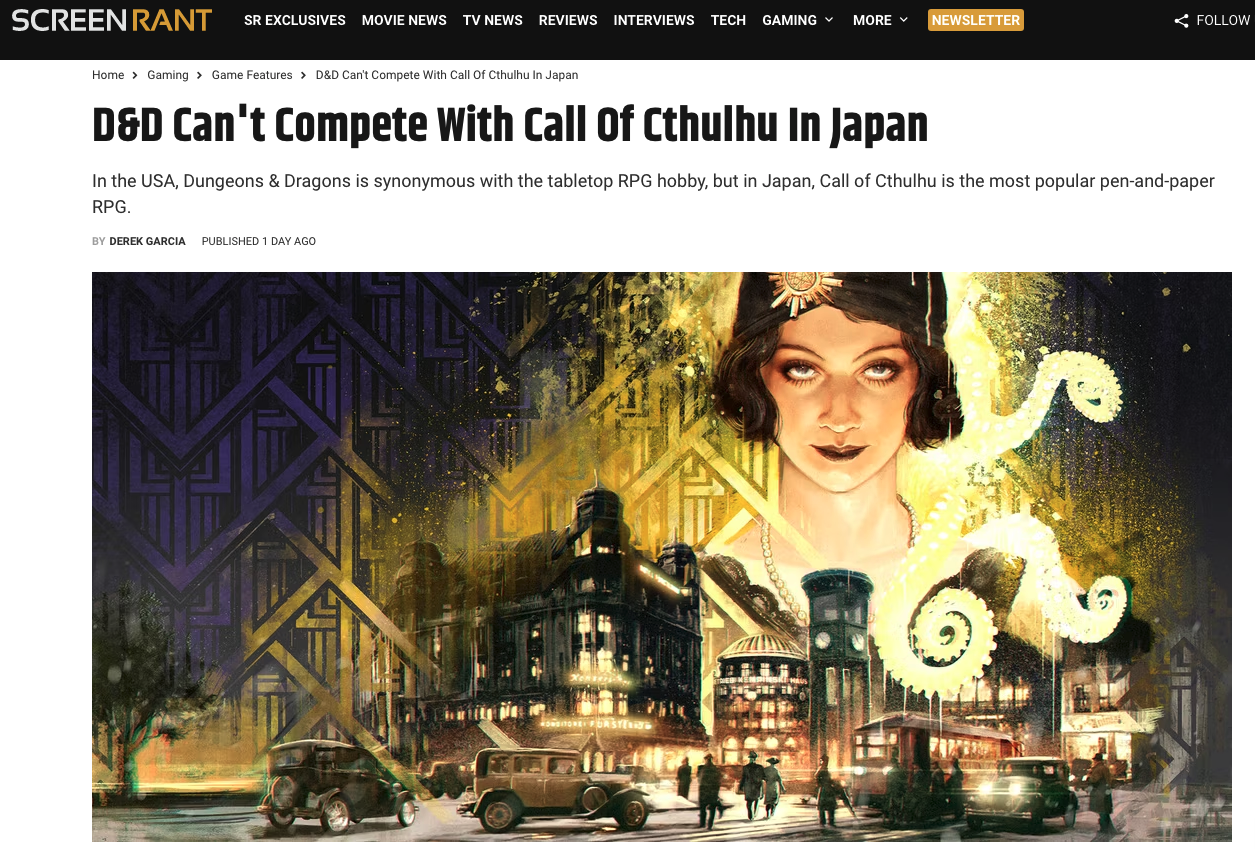 Screent Article about popularity of Call of Cthulhu in Japan