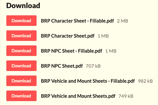 BRP Character Sheets Pack