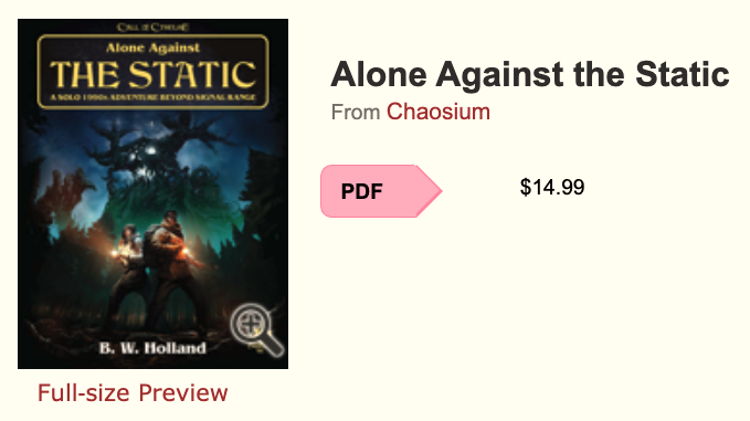 Alone Against the Static at DTRPG