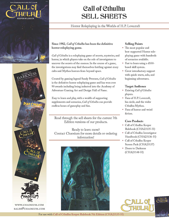 Call of Cthulhu - Sell Sheets